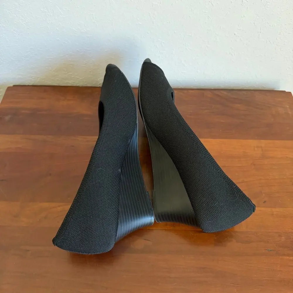 VIVAIA Black Knit Peep-Toe Wedge Pumps Womens 42 Classic Office Academia
